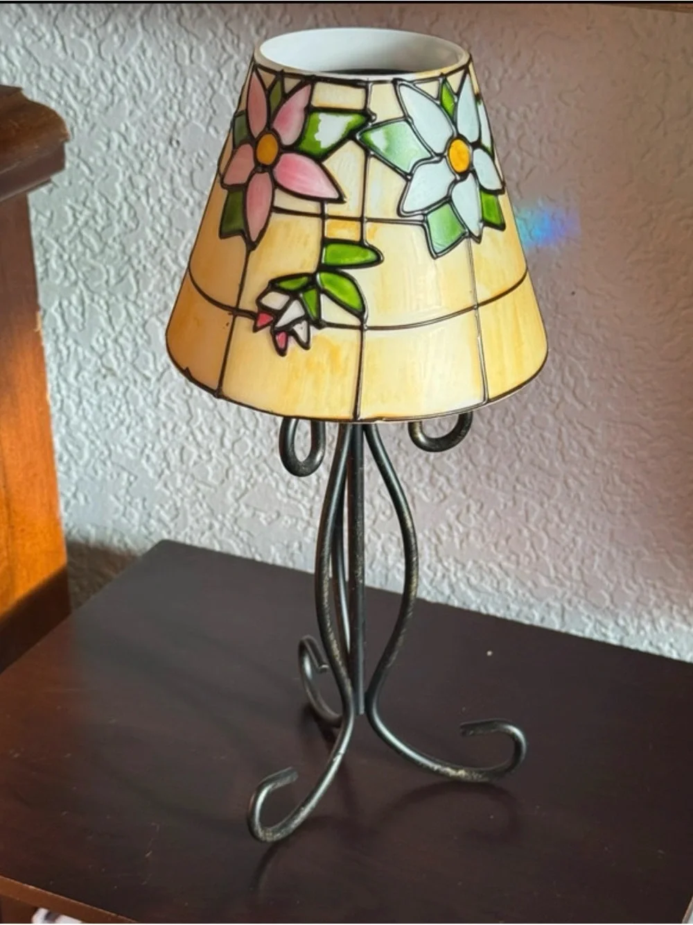Vintage Tiffany Style Floral Tea Light Fairy Lamp Holder